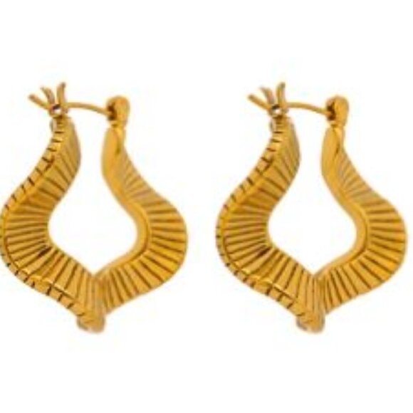 Gold Plated Stainless Steel Wavy Hoop Earrings - Picture 3 of 8